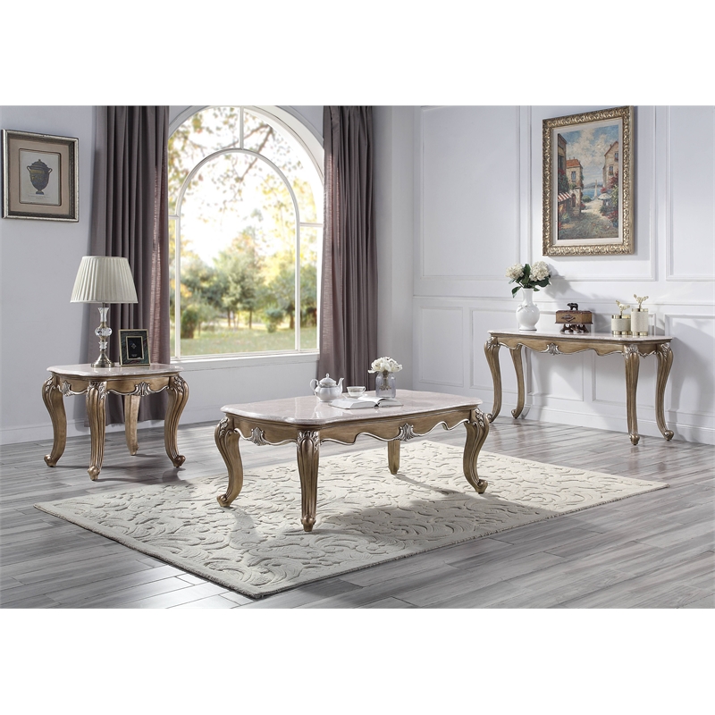 ACME Elozzol End Table in Marble & Antique Bronze Finish