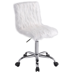 acme arundell office chair in white faux fur & chrome finish