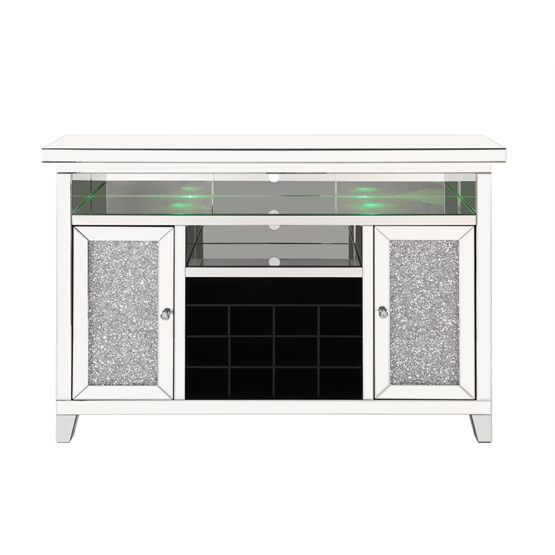 ACME Noralie Wood Frame Wine Cabinet with LED in Mirrored and Faux Diamonds