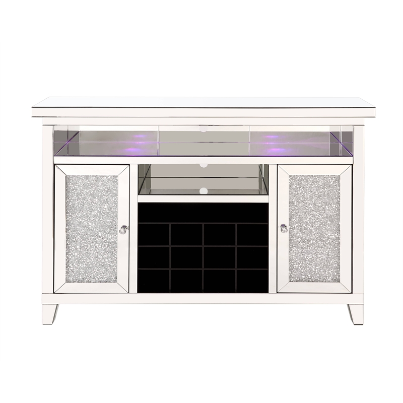 ACME Noralie Wood Frame Wine Cabinet with LED in Mirrored and Faux Diamonds