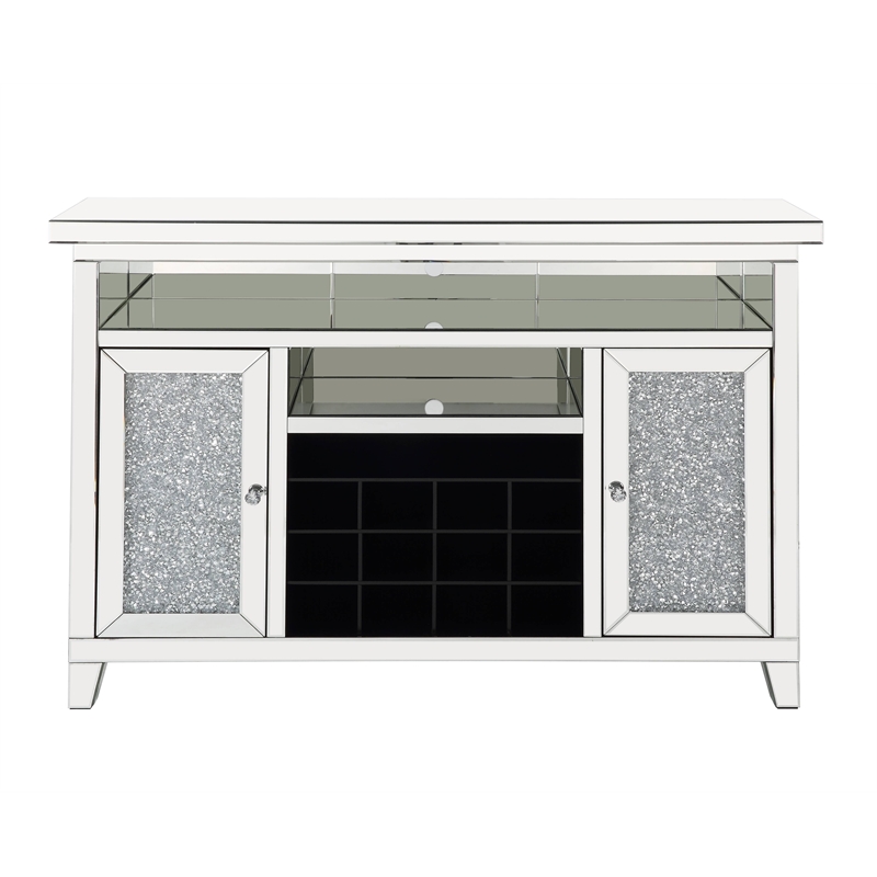 ACME Noralie Wood Frame Wine Cabinet with LED in Mirrored and Faux Diamonds