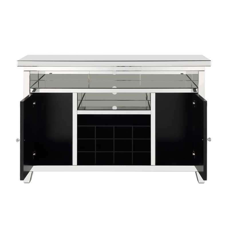 ACME Noralie Wood Frame Wine Cabinet with LED in Mirrored and Faux Diamonds