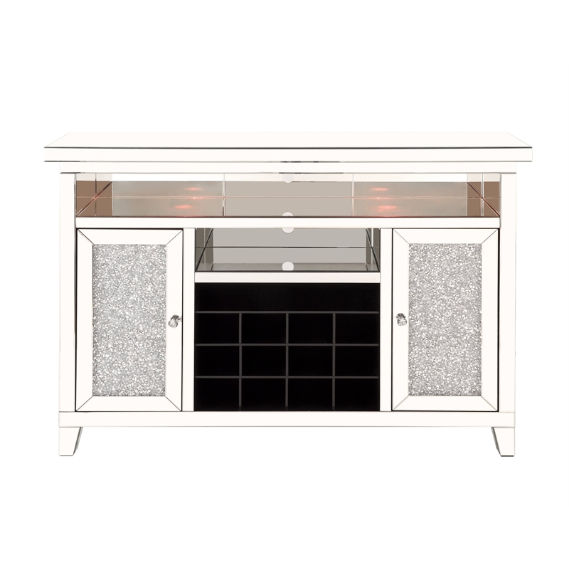 ACME Noralie Wood Frame Wine Cabinet with LED in Mirrored and Faux Diamonds