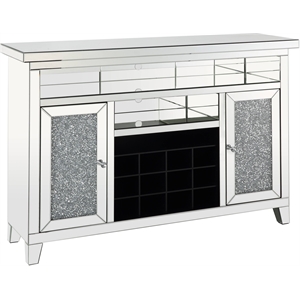 ACME Noralie Wood Frame Wine Cabinet with LED in Mirrored and Faux Diamonds