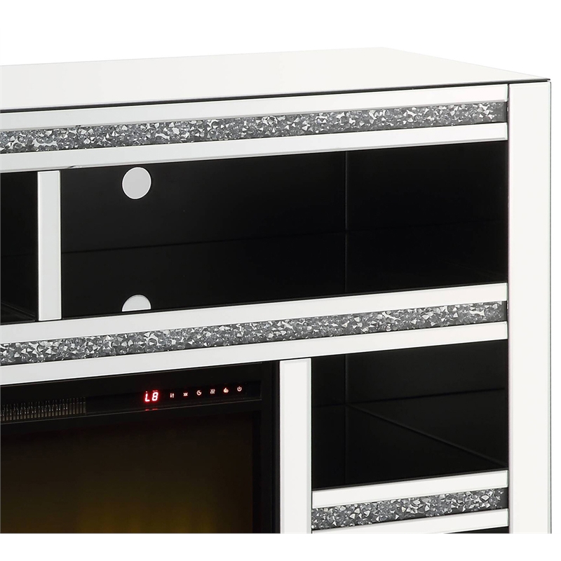 ACME Noralie TV Stand with Glass Fireplace in Mirrored and Faux Diamonds
