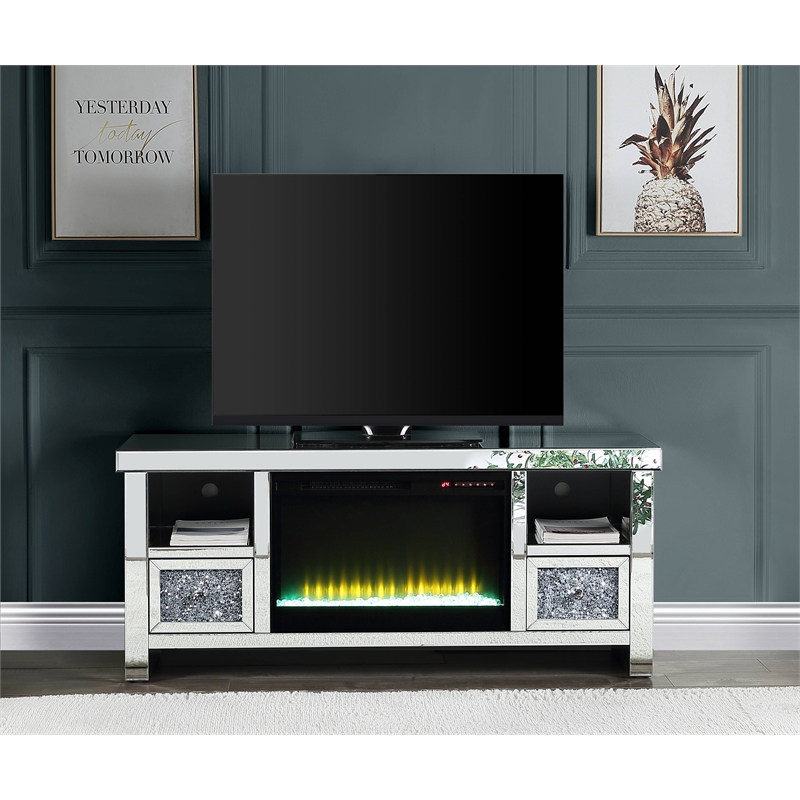 ACME Noralie Glass Fireplace TV Stand For TVs Upto 60