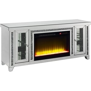 ACME Noralie LED Fireplace TV Stand For TVs Upto 60&quot in Mirrored/Faux Diamonds