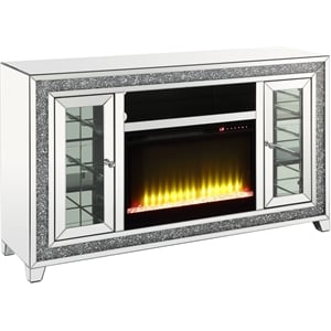 ACME Noralie LED Fireplace TV Stand For TVs Upto 60&quot in Mirrored/Faux Diamonds