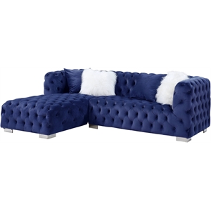 acme syxtyx sectional sofa with 4 pillows in blue velvet