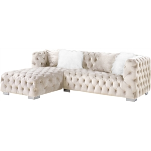 acme syxtyx sectional sofa with 4 pillows in beige velvet