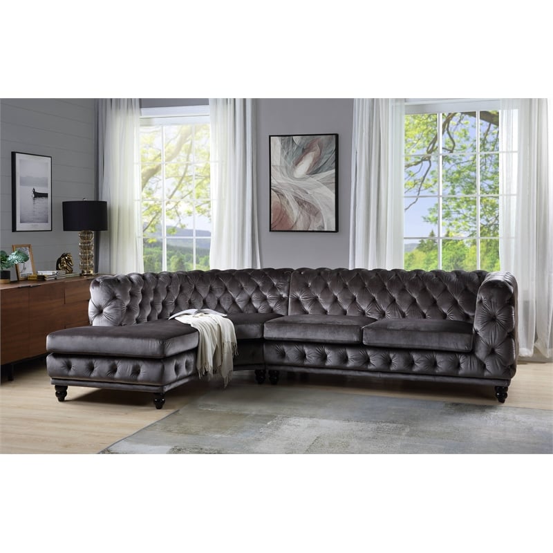 ACME Atesis Sectional Sofa  in  Dark Gray Velvet