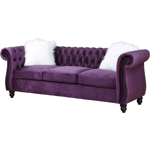 acme thotton sofa with 2 pillows in purple velvet