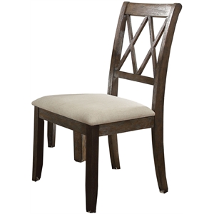 acme claudia side chair in beige linen & salvage brown