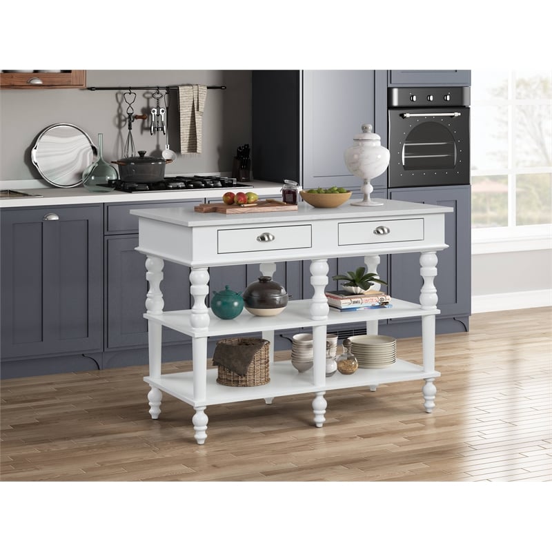 ACME Rorratt Kitchen Island in Marble & White Finish