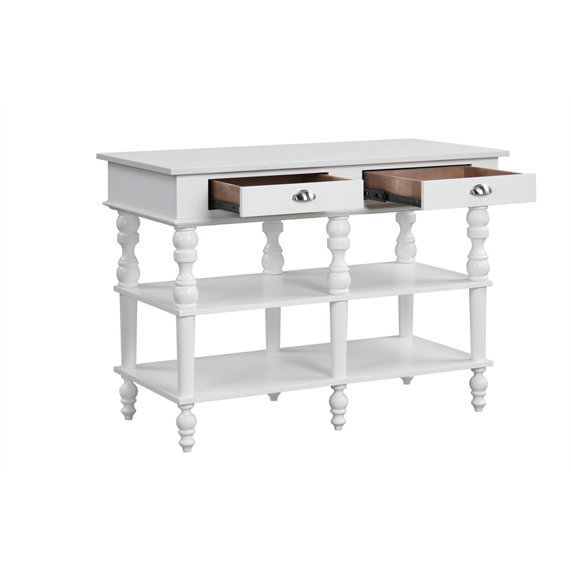 ACME Rorratt Kitchen Island in Marble & White Finish