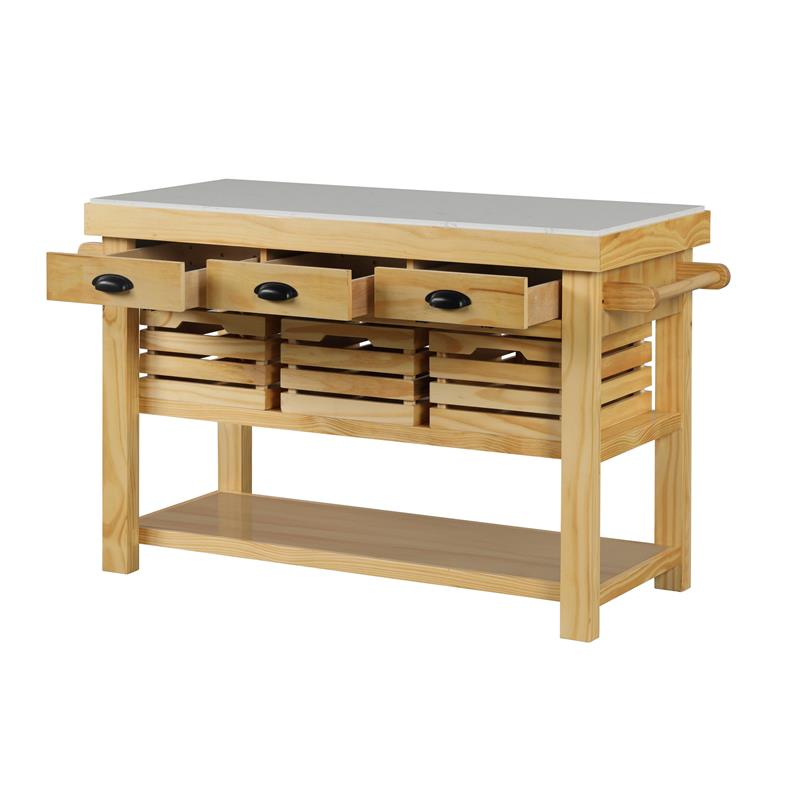 ACME Grovaam Kitchen Island in Marble & Natural Finish