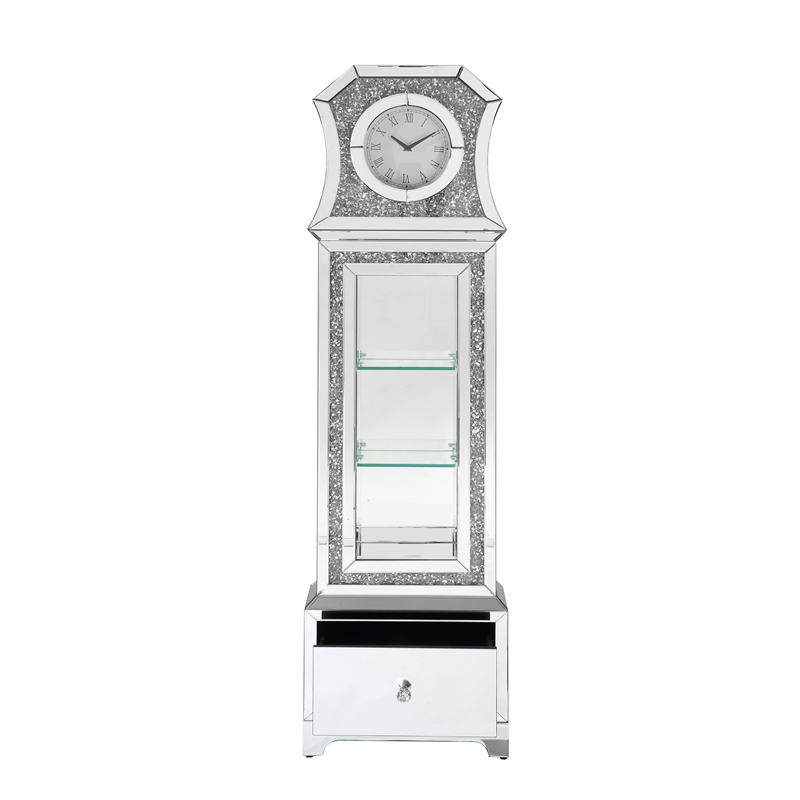 ACME Noralie Grandfather Clock in Mirrored & Faux Diamonds