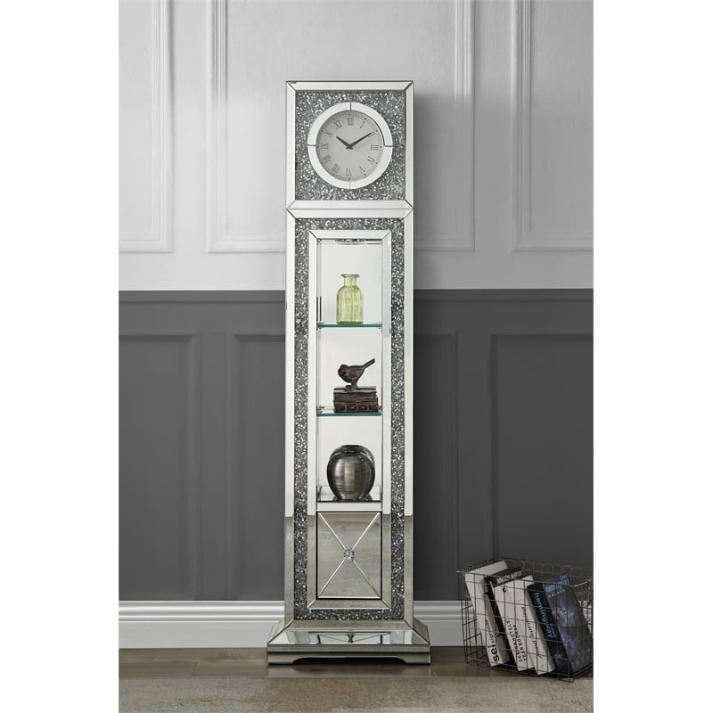 ACME Noralie Grandfather Clock in Mirrored & Faux Diamonds