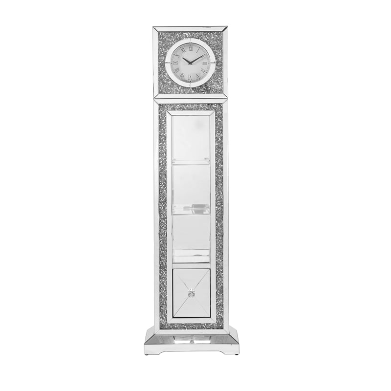 ACME Noralie Grandfather Clock in Mirrored & Faux Diamonds