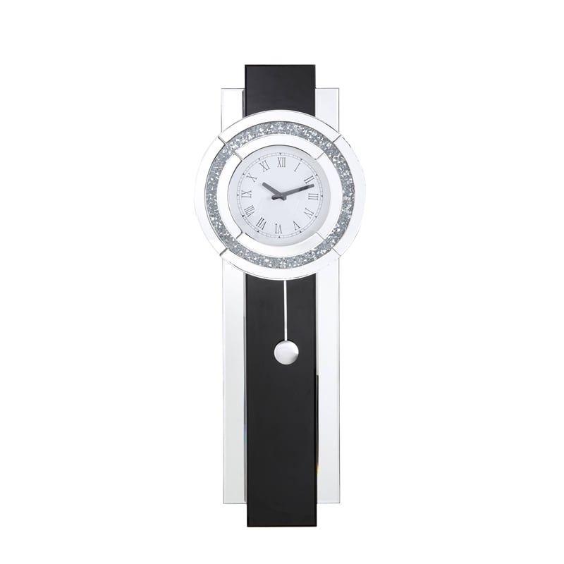 ACME Noralie Wall Clock  in Black Mirrored & Faux Diamonds