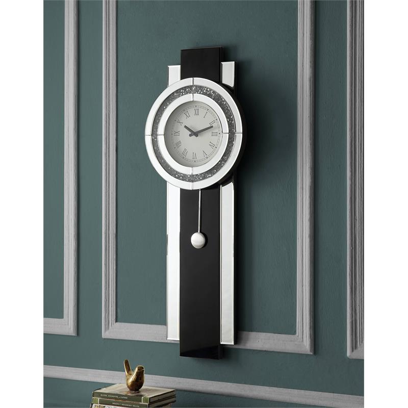 ACME Noralie Wall Clock  in Black Mirrored & Faux Diamonds