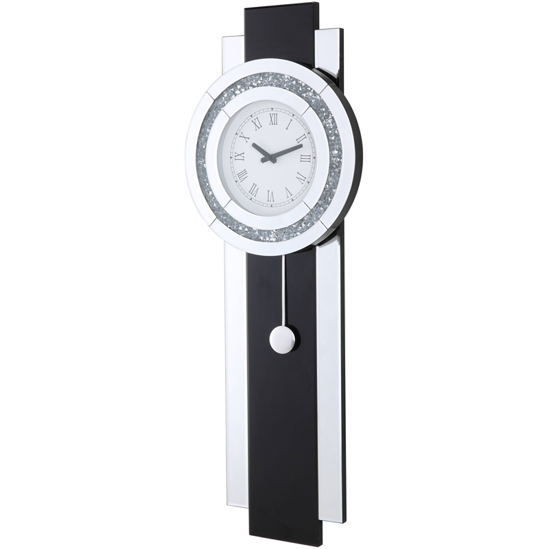 ACME Noralie Wall Clock  in Black Mirrored & Faux Diamonds