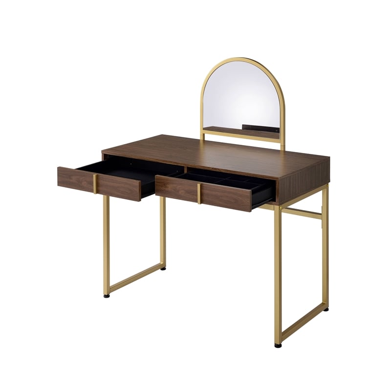 ACME Coleen Vanity Desk in Walnut & Gold Finish