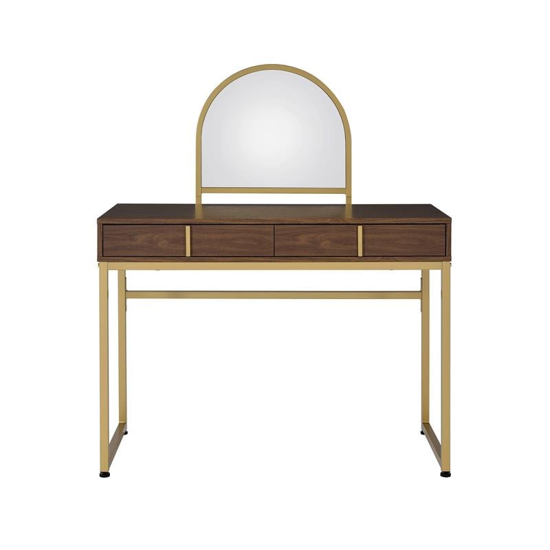 ACME Coleen Vanity Desk in Walnut & Gold Finish
