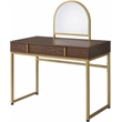 ACME Coleen Vanity Desk in Walnut & Gold Finish