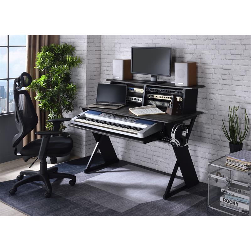 ACME Annette Wooden Music Desk with Shelves in Black Finish