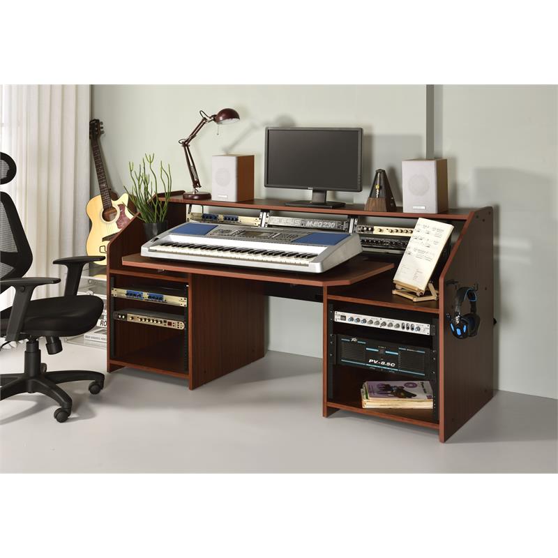 ACME Annette Music Desk with Shelves in Natural and Black Finish
