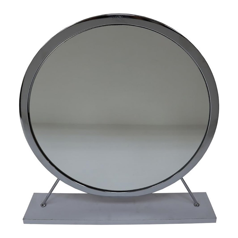 ACME Adao Vanity Mirror & Stool in Faux Fur Mirror White & Chrome Finish