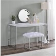 ACME Adao Vanity Mirror & Stool in Faux Fur Mirror White & Chrome Finish