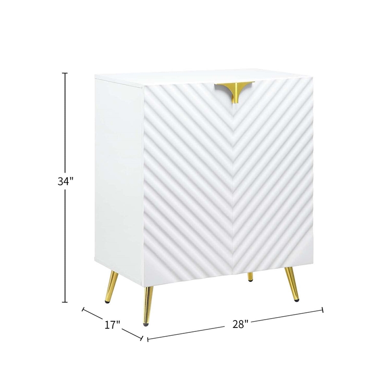 acme gaines 2-door console table with metal legs in white high gloss