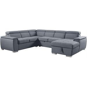 acme hanley sleeper sectional sofa with storage in gray fabric
