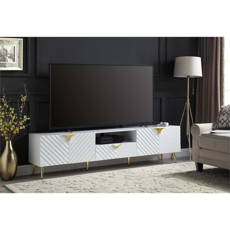 ACME Gaines TV Stand in White High Gloss Finish