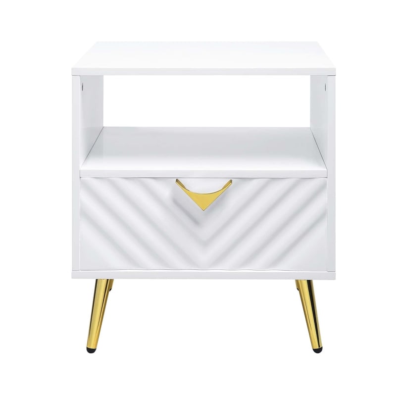 ACME Gaines End Table in White High Gloss Finish