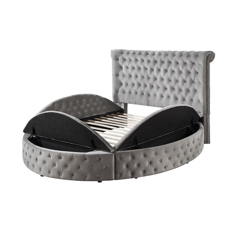 ACME Gaiva Queen Bed with Storage in Gray Velvet