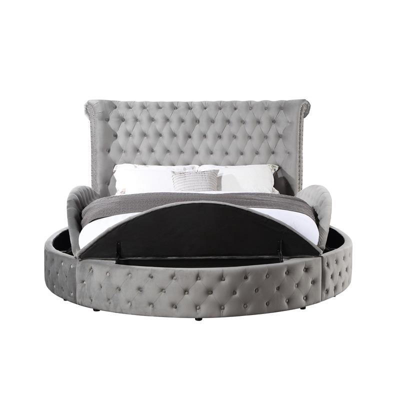 ACME Gaiva Queen Bed with Storage in Gray Velvet