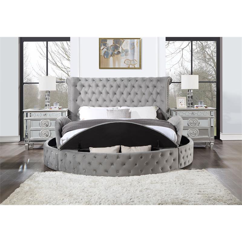 ACME Gaiva Queen Bed with Storage in Gray Velvet