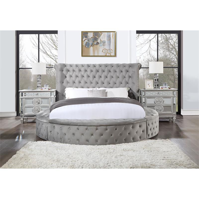 ACME Gaiva Queen Bed with Storage in Gray Velvet