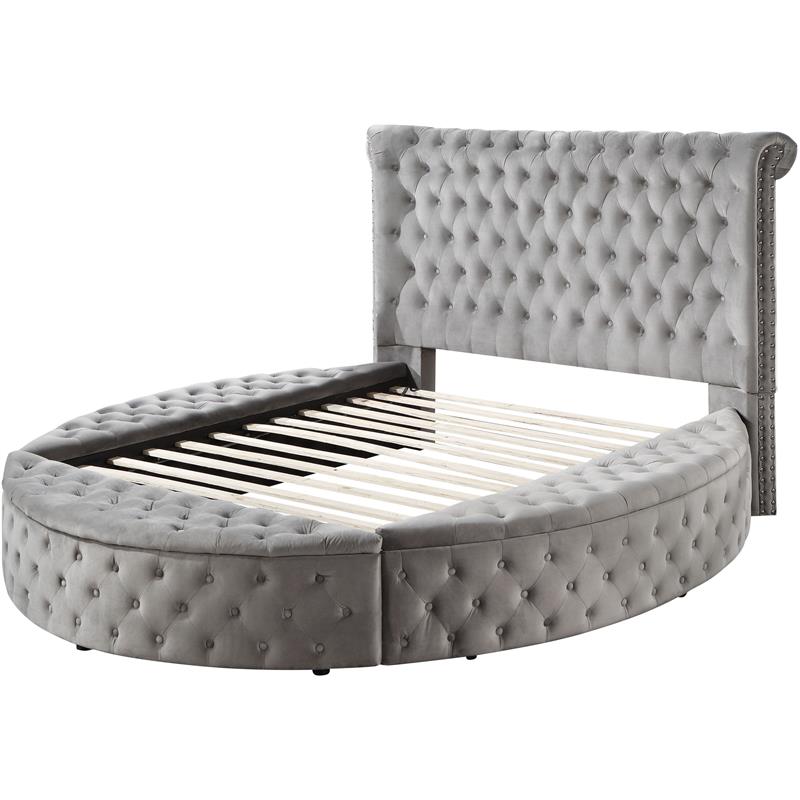 ACME Gaiva Queen Bed with Storage in Gray Velvet