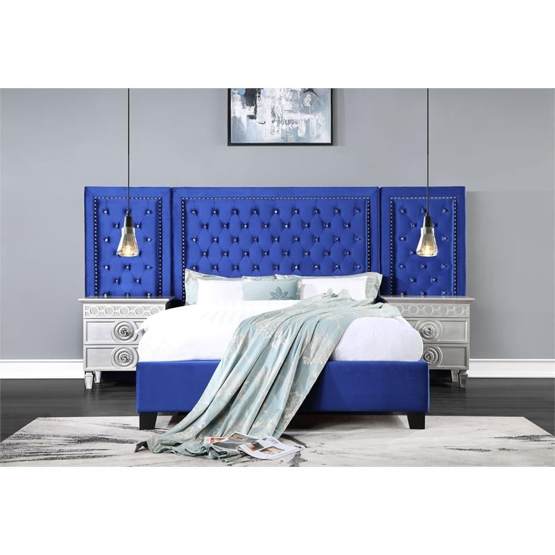 ACME Damazy Queen Bed in Blue Velvet