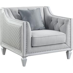 acme katia chair in gray linen & white finish