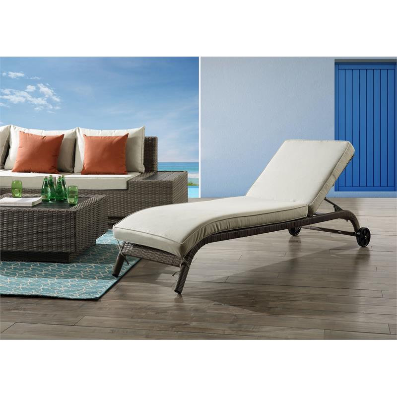 ACME Salena Patio Sun Lounge in Beige Fabric & Gray Finish