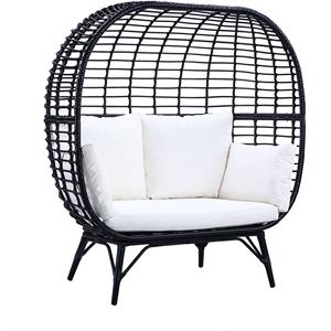 acme penelope patio lounge chair in cream fabric & black finish