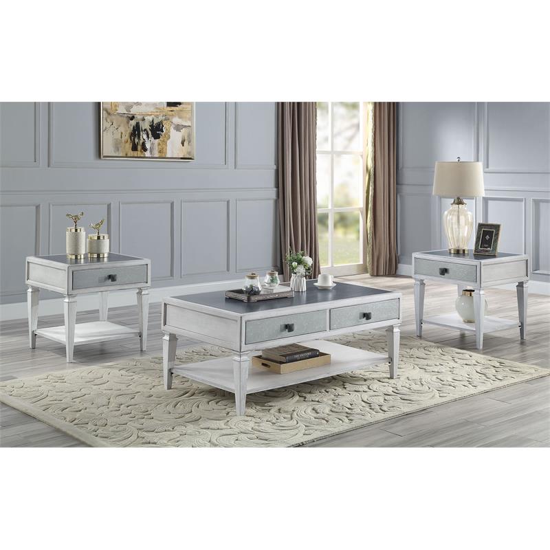 ACME Katia Coffee Table in Rustic Gray & Weathered White Finish
