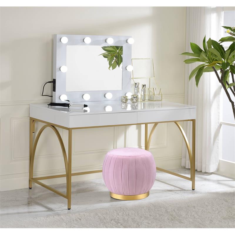 ACME Avery Rectangle Wooden Frame Accent Mirror with Lighting in White