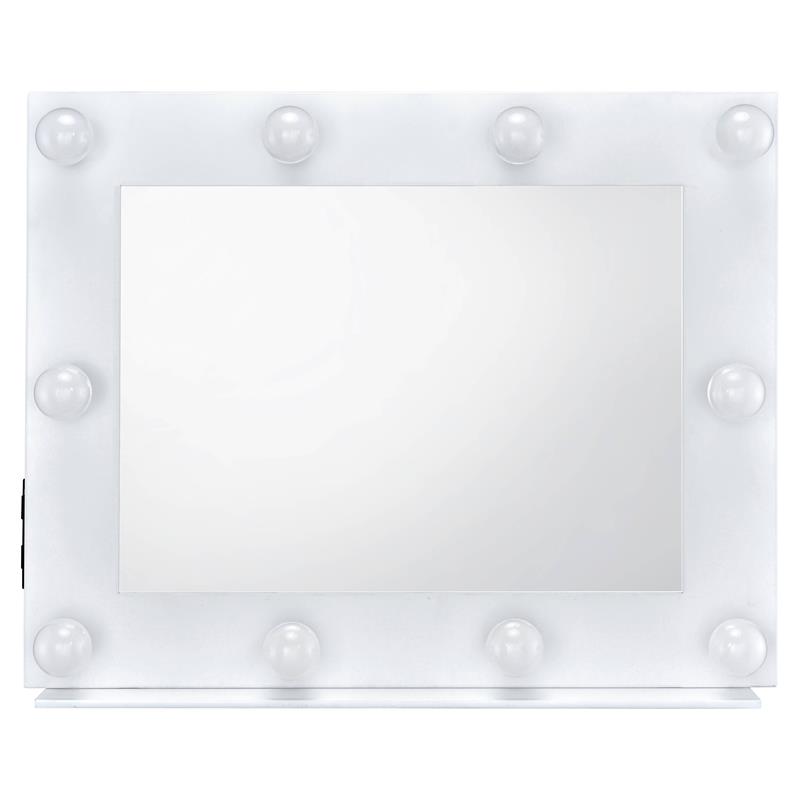 ACME Avery Rectangle Wooden Frame Accent Mirror with Lighting in White