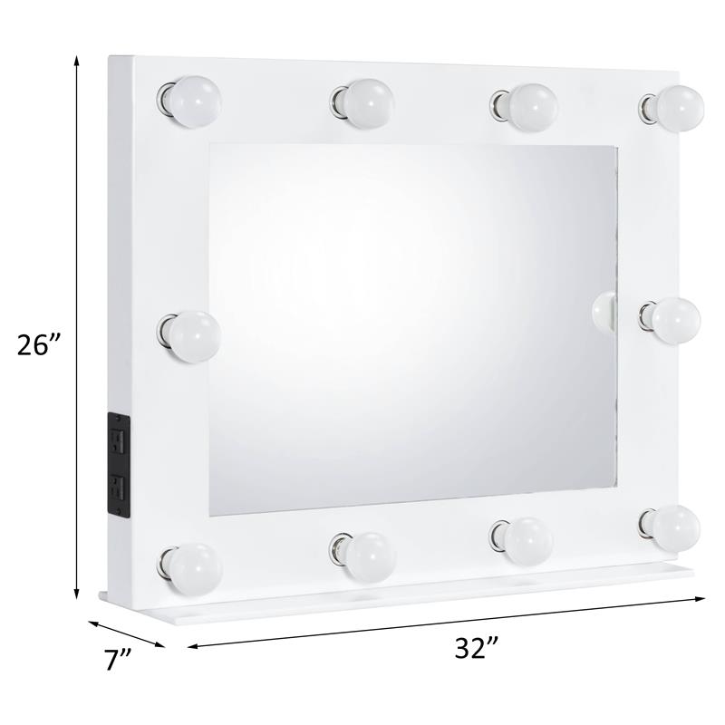 ACME Avery Rectangle Wooden Frame Accent Mirror with Lighting in White